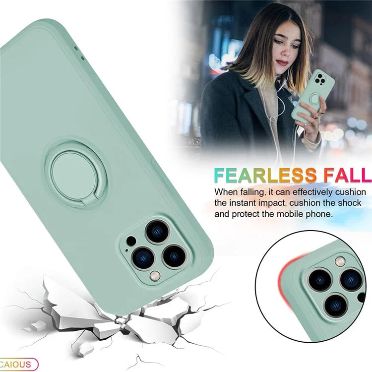 For iPhone 16 Pro Silicone Case with Strap Ring Kickstand Phone Cover