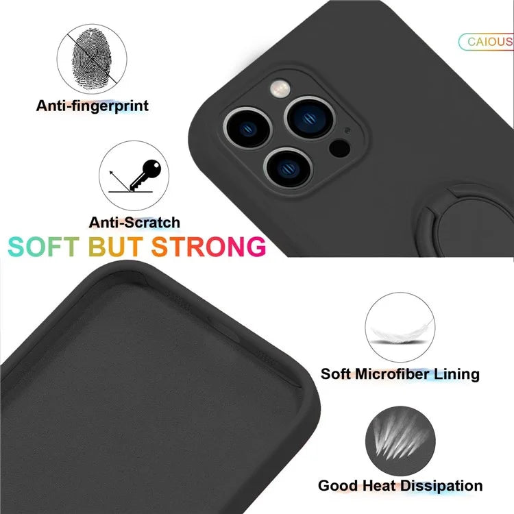 For iPhone 16 Pro Silicone Case with Strap Ring Kickstand Phone Cover