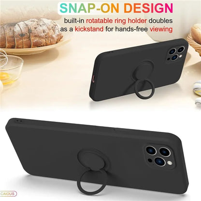 For iPhone 16 Pro Silicone Case with Strap Ring Kickstand Phone Cover