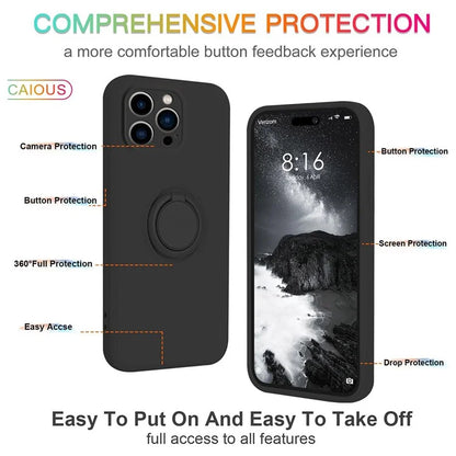 For iPhone 16 Pro Silicone Case with Strap Ring Kickstand Phone Cover