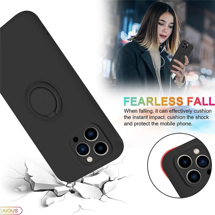 For iPhone 16 Pro Silicone Case with Strap Ring Kickstand Phone Cover