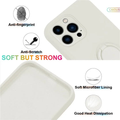 For iPhone 16 Pro Silicone Case with Strap Ring Kickstand Phone Cover