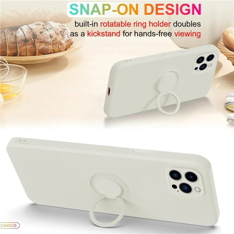 For iPhone 16 Pro Silicone Case with Strap Ring Kickstand Phone Cover