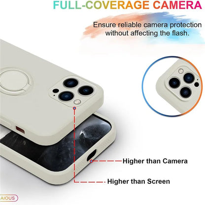 For iPhone 16 Pro Silicone Case with Strap Ring Kickstand Phone Cover