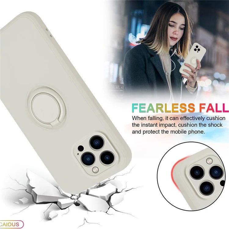 For iPhone 16 Pro Silicone Case with Strap Ring Kickstand Phone Cover