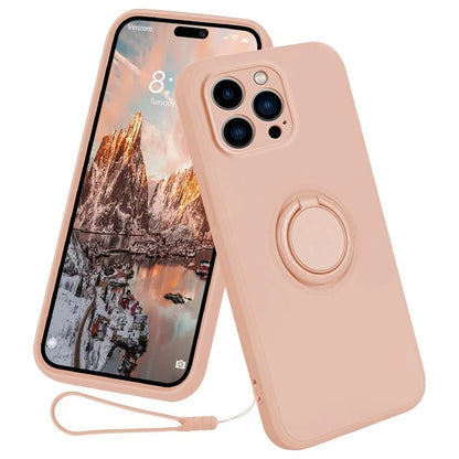 For iPhone 16 Pro Silicone Case with Strap Ring Kickstand Phone Cover