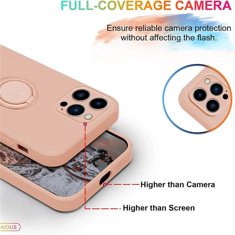 For iPhone 16 Pro Silicone Case with Strap Ring Kickstand Phone Cover