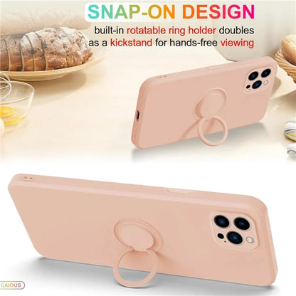 For iPhone 16 Pro Silicone Case with Strap Ring Kickstand Phone Cover