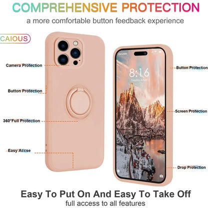For iPhone 16 Pro Silicone Case with Strap Ring Kickstand Phone Cover