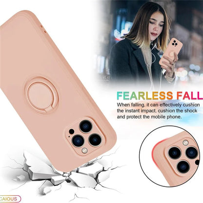 For iPhone 16 Pro Silicone Case with Strap Ring Kickstand Phone Cover
