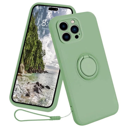 For iPhone 16 Pro Silicone Case with Strap Ring Kickstand Phone Cover