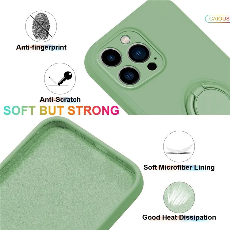 For iPhone 16 Pro Silicone Case with Strap Ring Kickstand Phone Cover