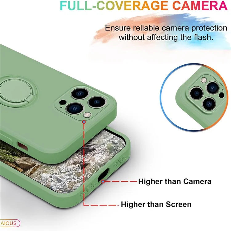 For iPhone 16 Pro Silicone Case with Strap Ring Kickstand Phone Cover