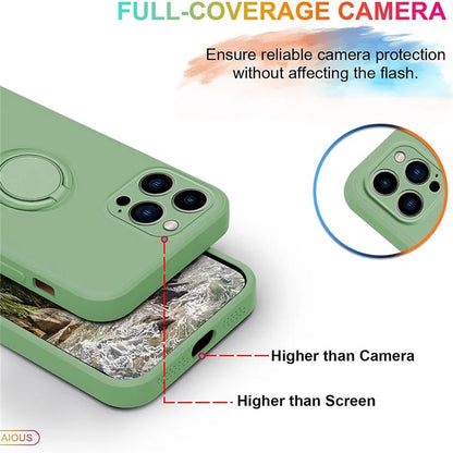 For iPhone 16 Pro Silicone Case with Strap Ring Kickstand Phone Cover