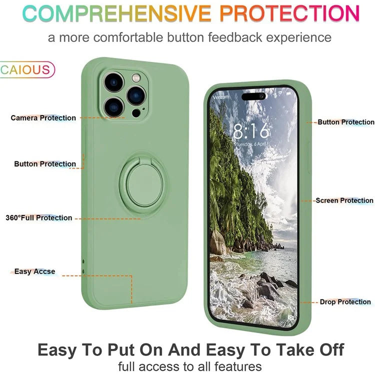 For iPhone 16 Pro Silicone Case with Strap Ring Kickstand Phone Cover