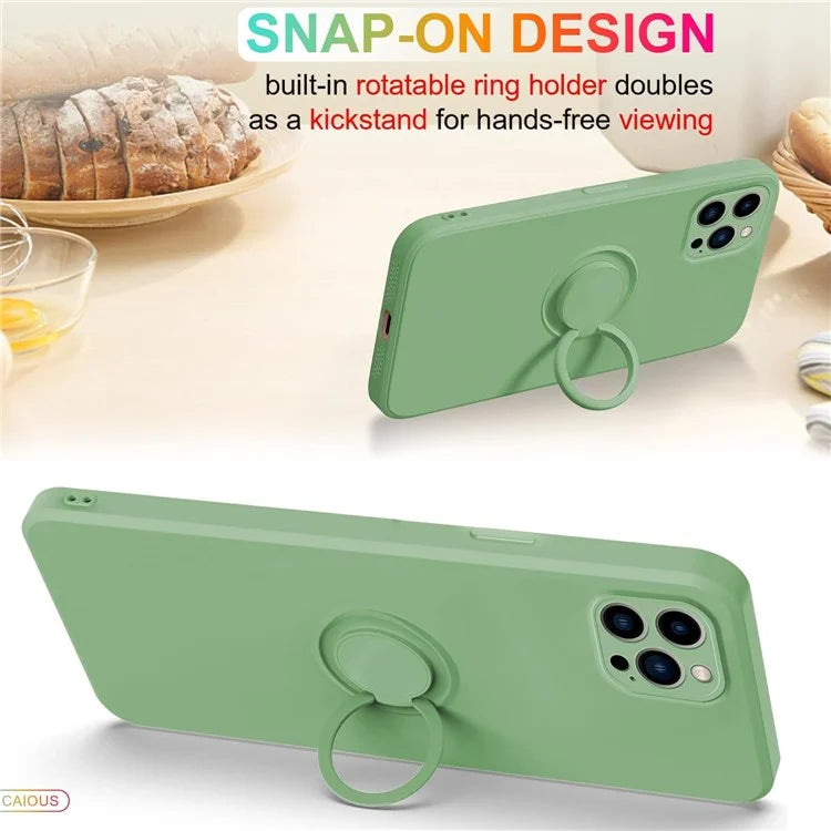 For iPhone 16 Pro Silicone Case with Strap Ring Kickstand Phone Cover