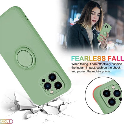 For iPhone 16 Pro Silicone Case with Strap Ring Kickstand Phone Cover