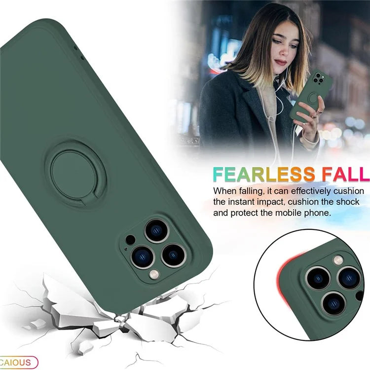 For iPhone 16 Pro Silicone Case with Strap Ring Kickstand Phone Cover