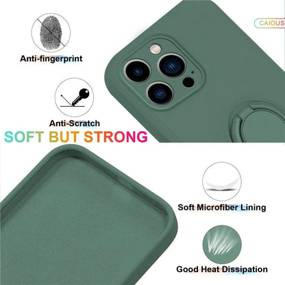 For iPhone 16 Pro Silicone Case with Strap Ring Kickstand Phone Cover