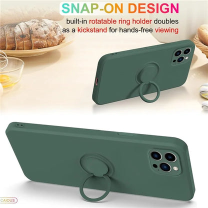 For iPhone 16 Pro Silicone Case with Strap Ring Kickstand Phone Cover