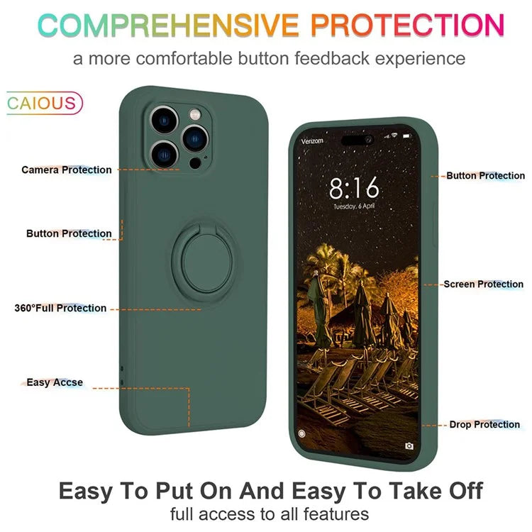 For iPhone 16 Pro Silicone Case with Strap Ring Kickstand Phone Cover
