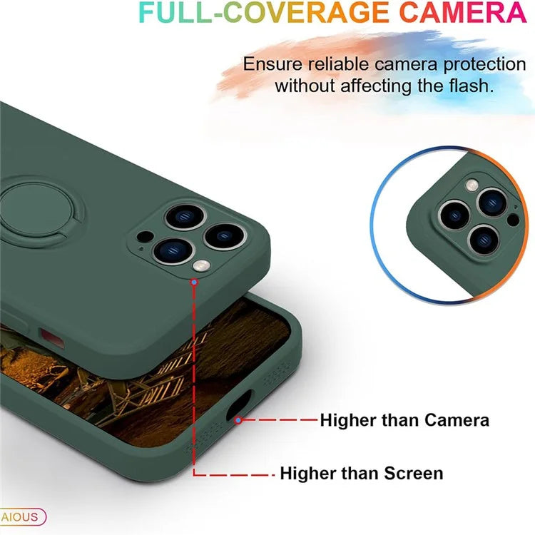 For iPhone 16 Pro Silicone Case with Strap Ring Kickstand Phone Cover