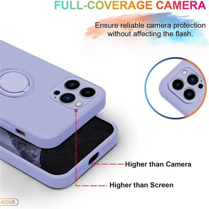 For iPhone 16 Pro Silicone Case with Strap Ring Kickstand Phone Cover