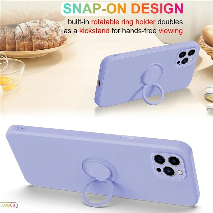 For iPhone 16 Pro Silicone Case with Strap Ring Kickstand Phone Cover