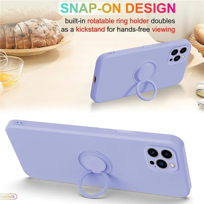 For iPhone 16 Pro Silicone Case with Strap Ring Kickstand Phone Cover