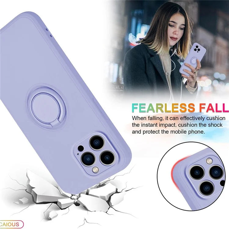 For iPhone 16 Pro Silicone Case with Strap Ring Kickstand Phone Cover