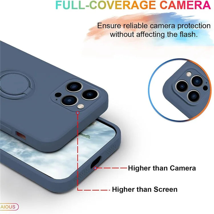 For iPhone 16 Pro Silicone Case with Strap Ring Kickstand Phone Cover