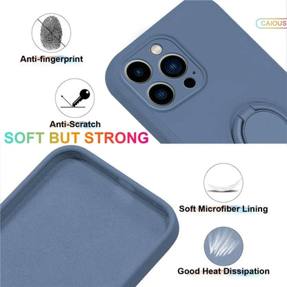 For iPhone 16 Pro Silicone Case with Strap Ring Kickstand Phone Cover