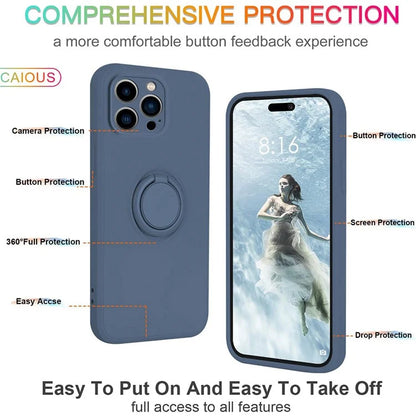 For iPhone 16 Pro Silicone Case with Strap Ring Kickstand Phone Cover