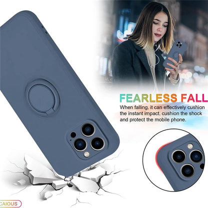 For iPhone 16 Pro Silicone Case with Strap Ring Kickstand Phone Cover
