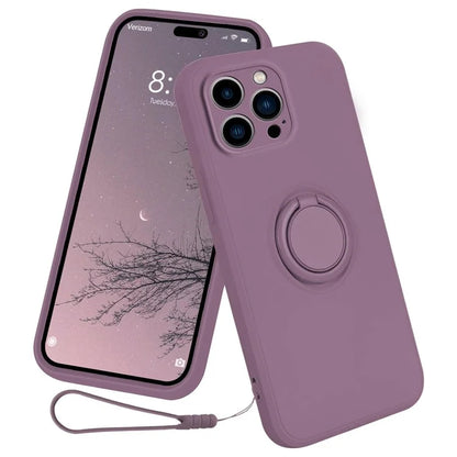 For iPhone 16 Pro Silicone Case with Strap Ring Kickstand Phone Cover