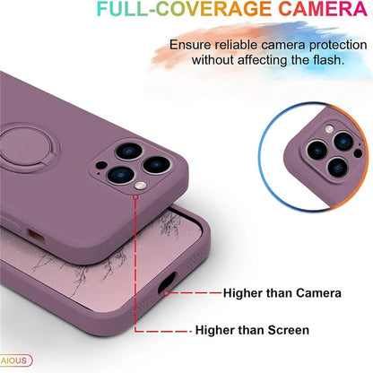 For iPhone 16 Pro Silicone Case with Strap Ring Kickstand Phone Cover