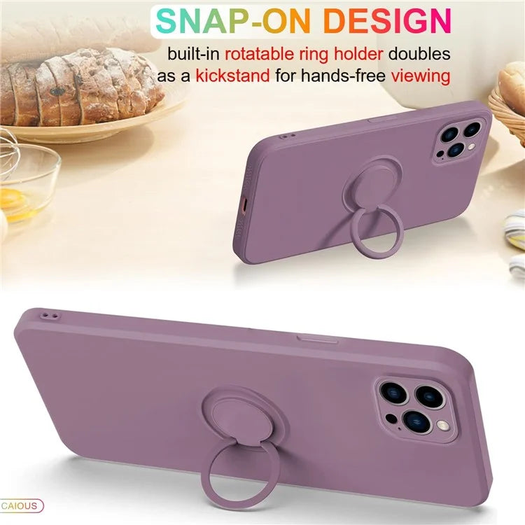For iPhone 16 Pro Silicone Case with Strap Ring Kickstand Phone Cover
