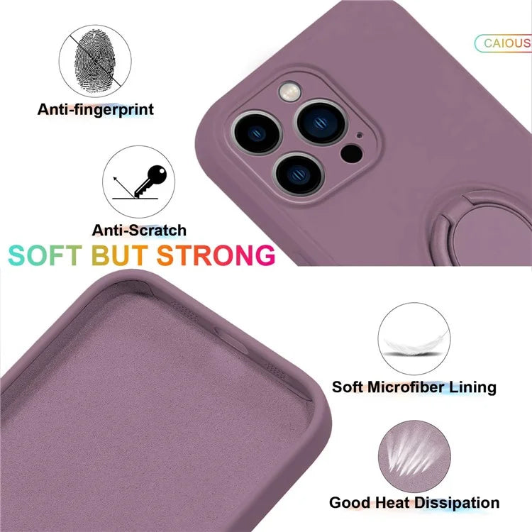 For iPhone 16 Pro Silicone Case with Strap Ring Kickstand Phone Cover