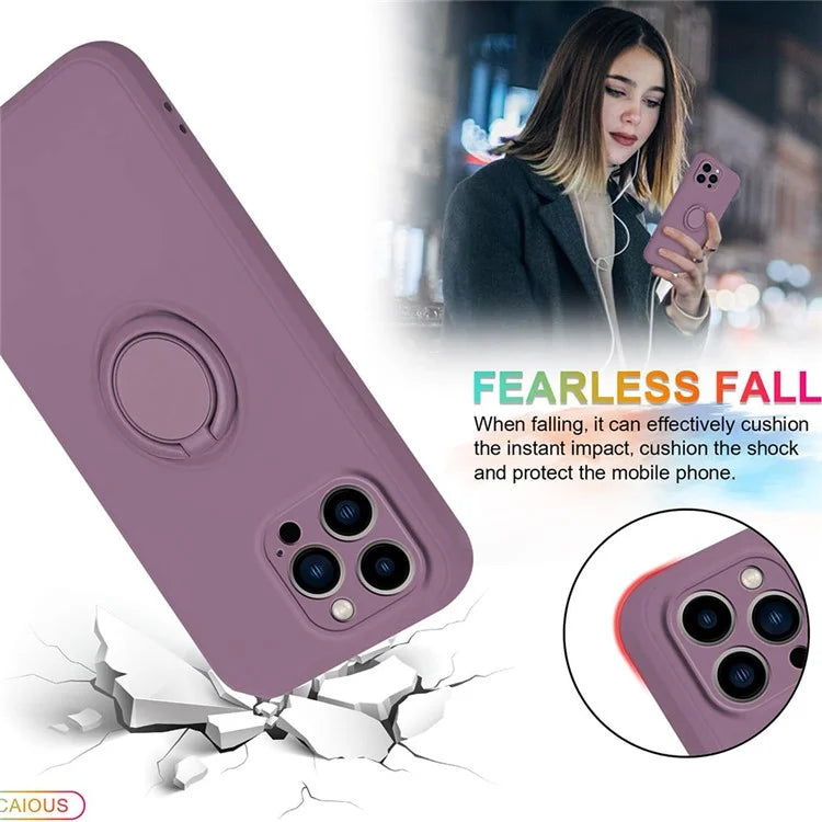 For iPhone 16 Pro Silicone Case with Strap Ring Kickstand Phone Cover