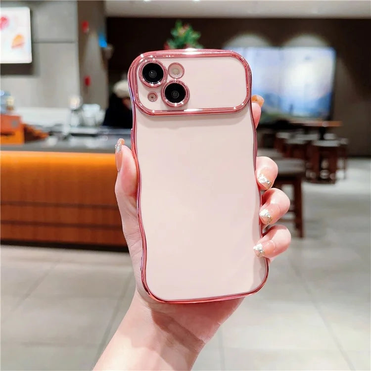 For iPhone 14 Case Curly Wave Frame Shape Electroplating TPU Back Cover