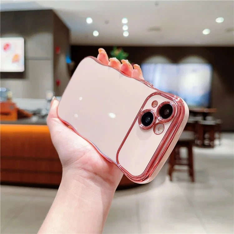 For iPhone 14 Case Curly Wave Frame Shape Electroplating TPU Back Cover