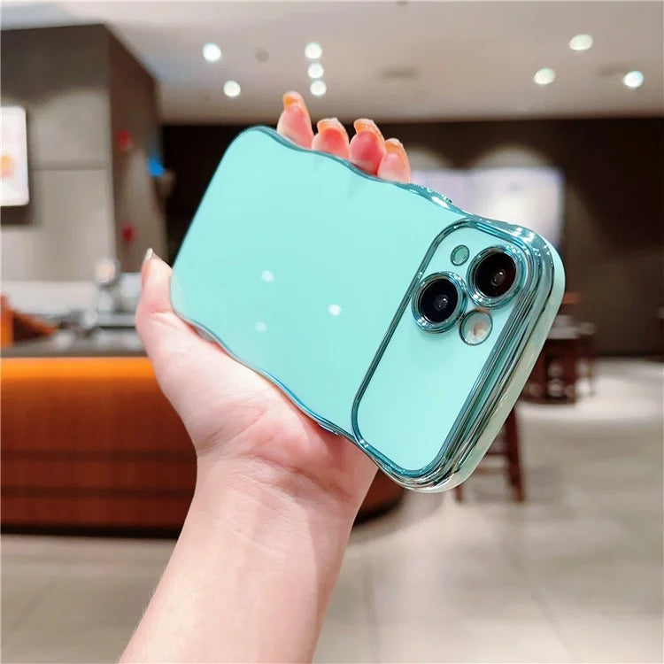 For iPhone 14 Case Curly Wave Frame Shape Electroplating TPU Back Cover