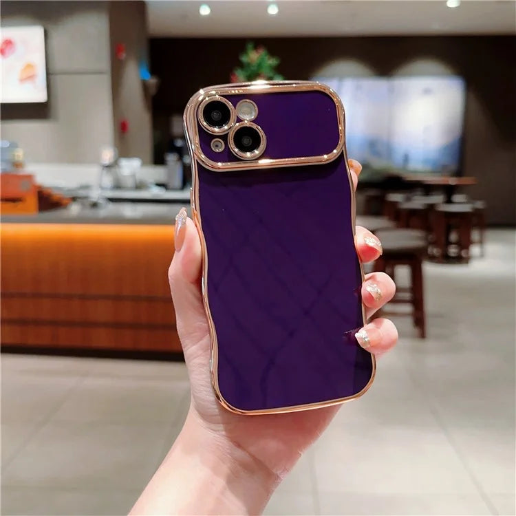 For iPhone 14 Case Curly Wave Frame Shape Electroplating TPU Back Cover