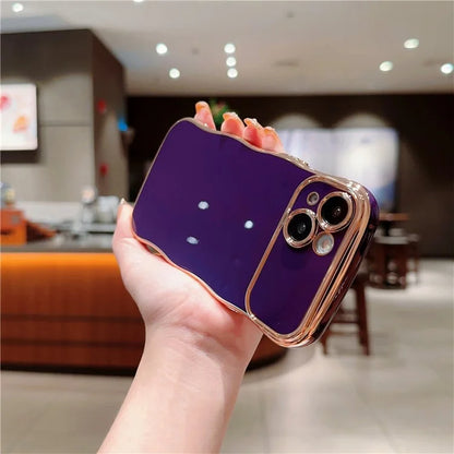 For iPhone 14 Case Curly Wave Frame Shape Electroplating TPU Back Cover