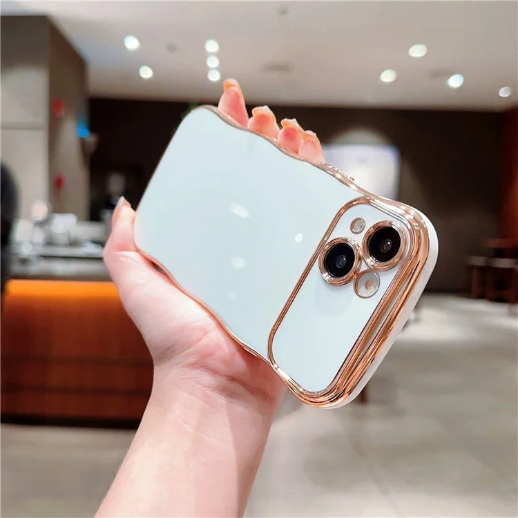 For iPhone 14 Case Curly Wave Frame Shape Electroplating TPU Back Cover