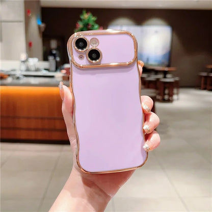 For iPhone 14 Case Curly Wave Frame Shape Electroplating TPU Back Cover