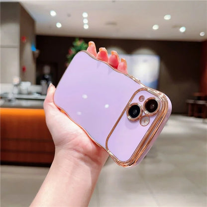 For iPhone 14 Case Curly Wave Frame Shape Electroplating TPU Back Cover