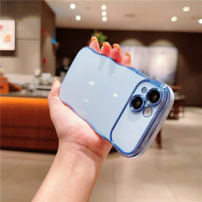 For iPhone 14 Case Curly Wave Frame Shape Electroplating TPU Back Cover