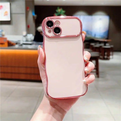 For iPhone 15 Case Curly Wave Frame Shape Electroplating TPU Back Cover