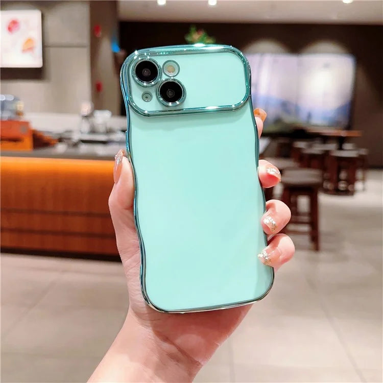 For iPhone 15 Case Curly Wave Frame Shape Electroplating TPU Back Cover
